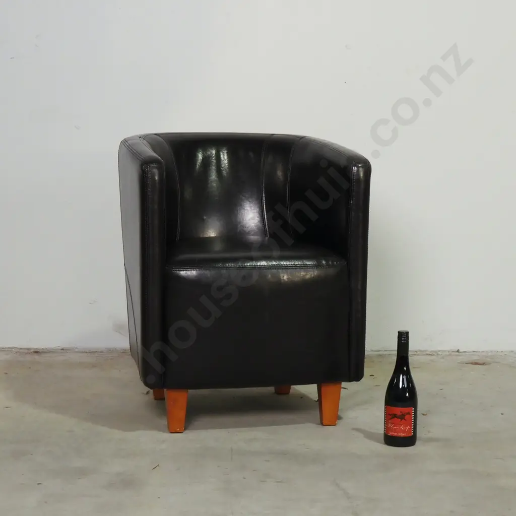 Dark Brown Leather  Tub Chair on Square Tapered Wooden Legs Image 1++