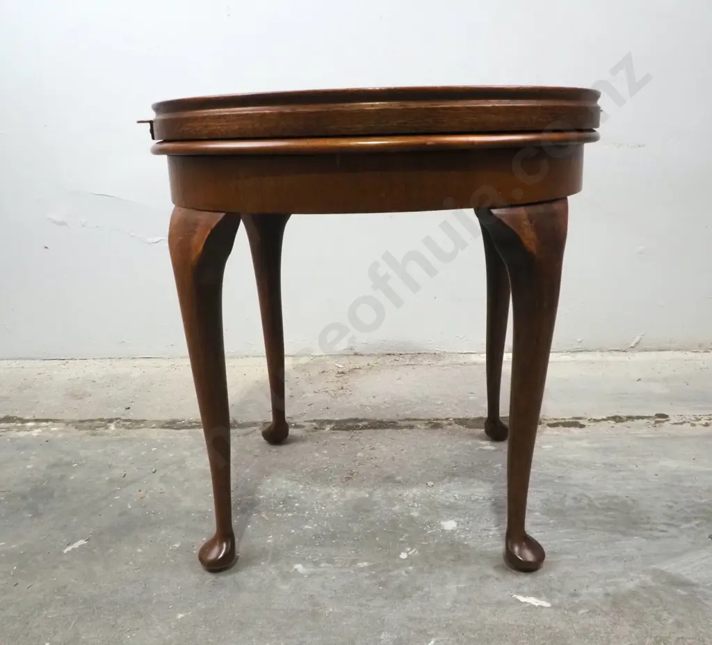 Vintage Mahogany Circular Tray Top Side Table on Cabriole Legs w Unusual Brass Handled Glass Tray Image 1++