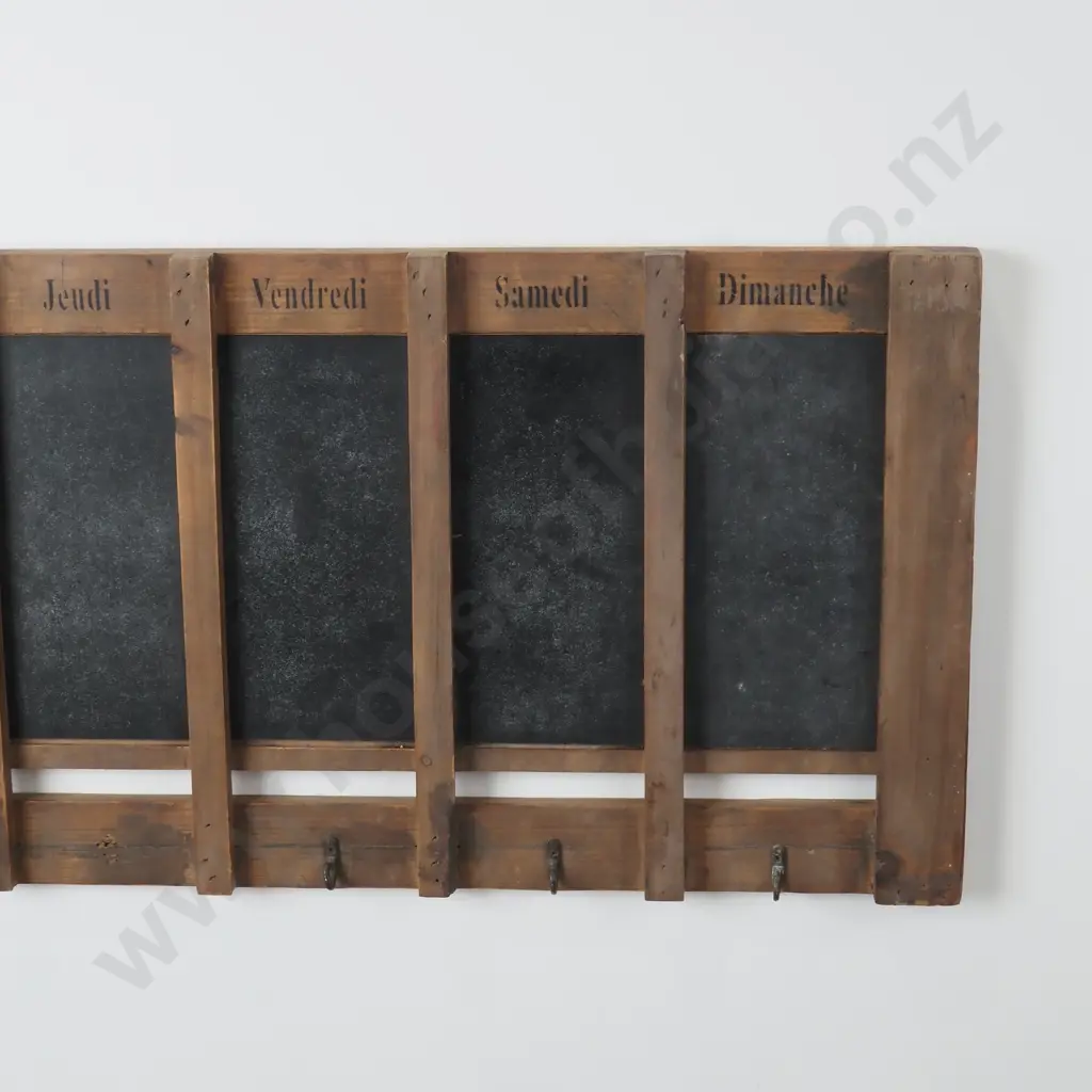 Vintage French Board /Wall Organizer Marked w Days Of The Week In French & w Hooks Image 1++