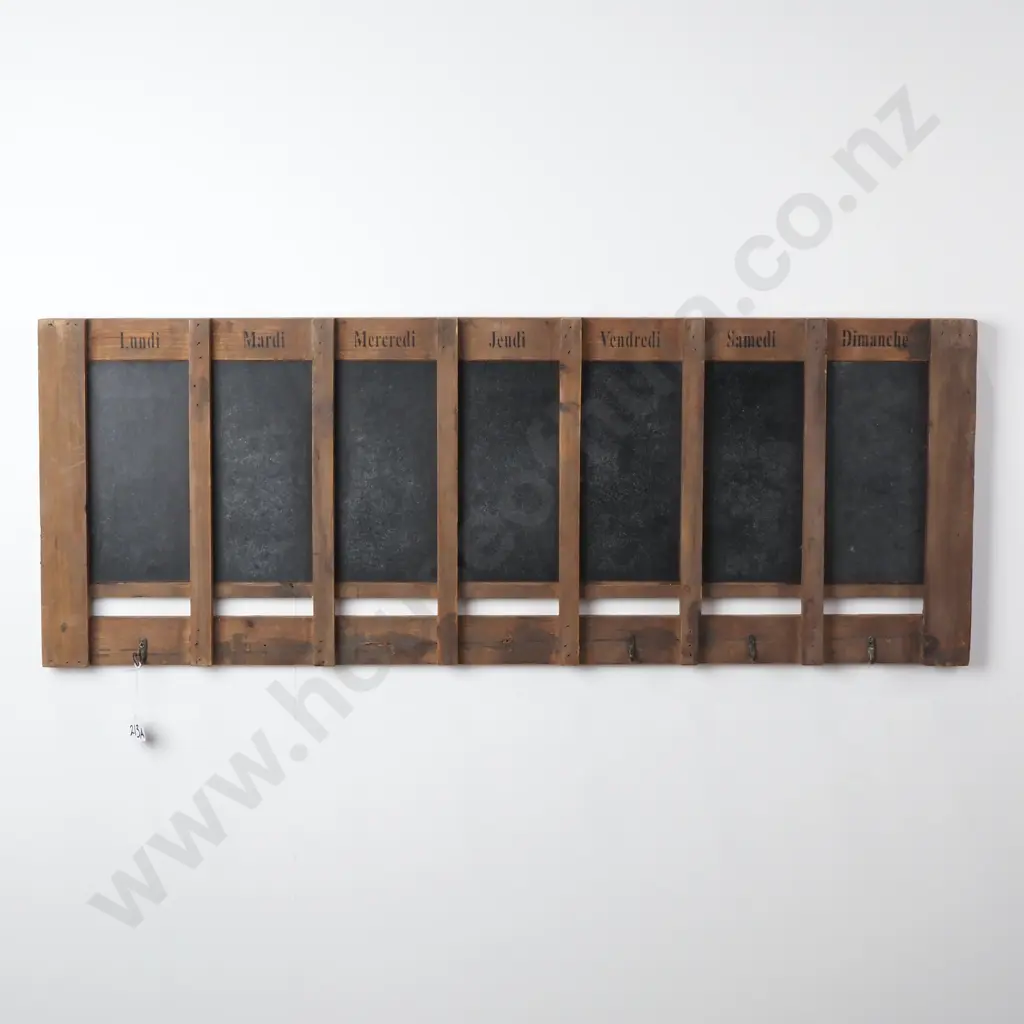 Vintage French Board /Wall Organizer Marked w Days Of The Week In French & w Hooks Image 1++