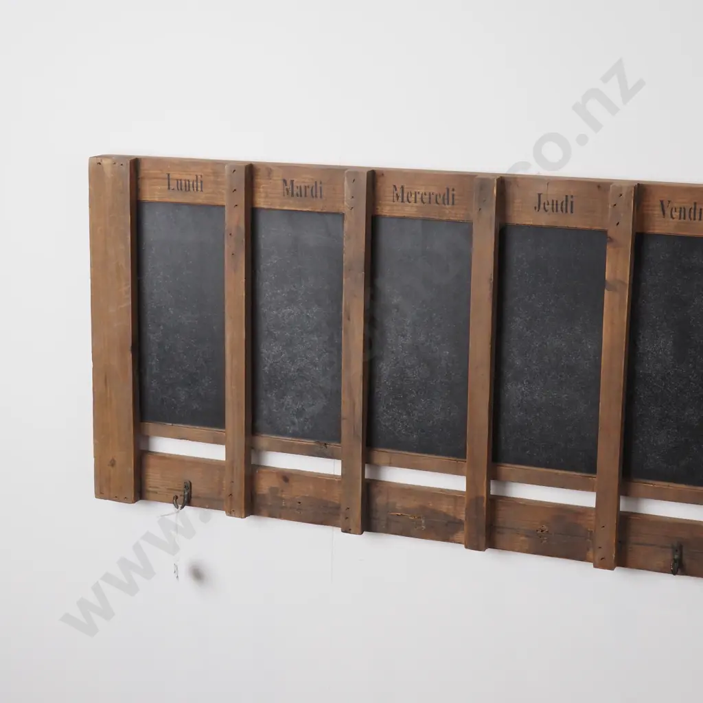Vintage French Board /Wall Organizer Marked w Days Of The Week In French & w Hooks Image 1++