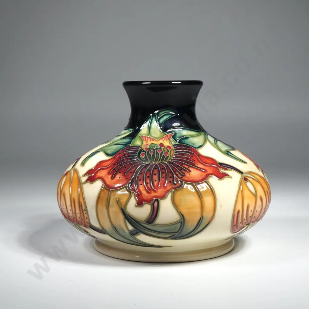 Moorcroft Pottery Squat Vase in the Anna Lily Pattern Designed by Nicola Slaney Image 1++
