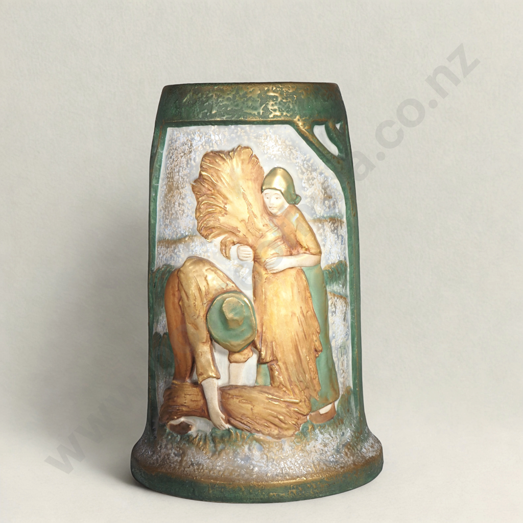 Large Art Nouveau Amphora Vase - Harvest Scene Image 1++