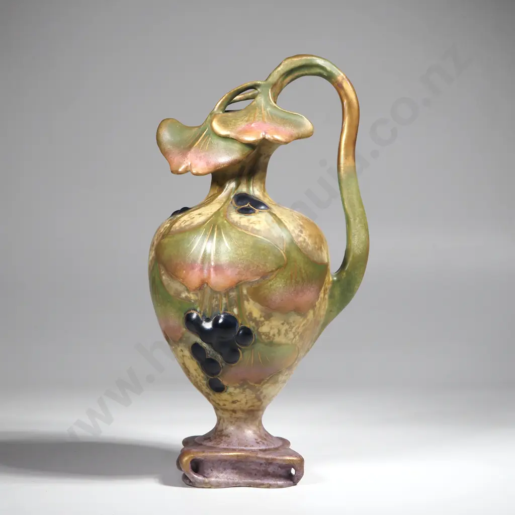Vintage Art Nouveau Style Amphora Jug Vase Featuring a Ginkgo Tree Motif Image 1++