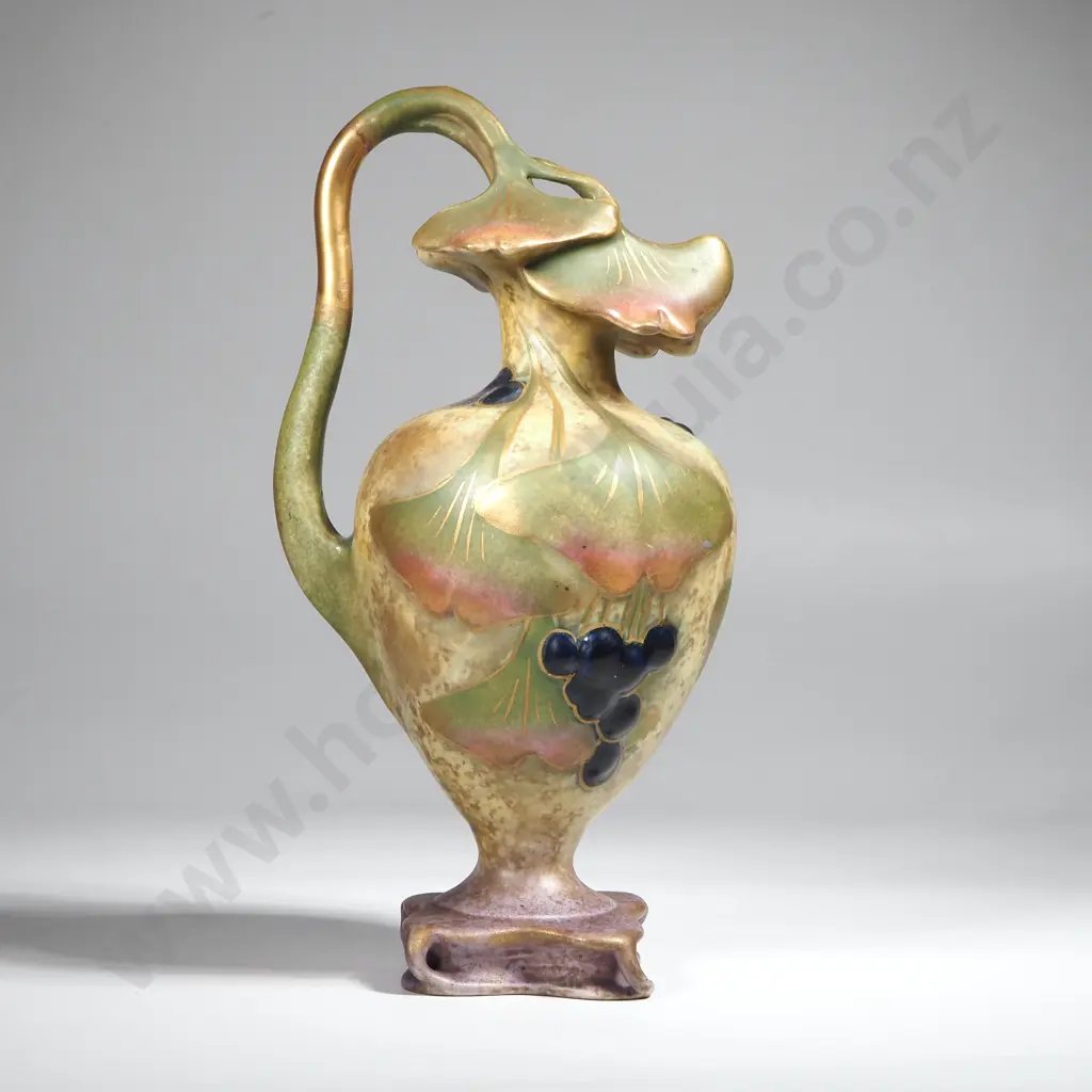 Vintage Art Nouveau Style Amphora Jug Vase Featuring a Ginkgo Tree Motif Image 1++