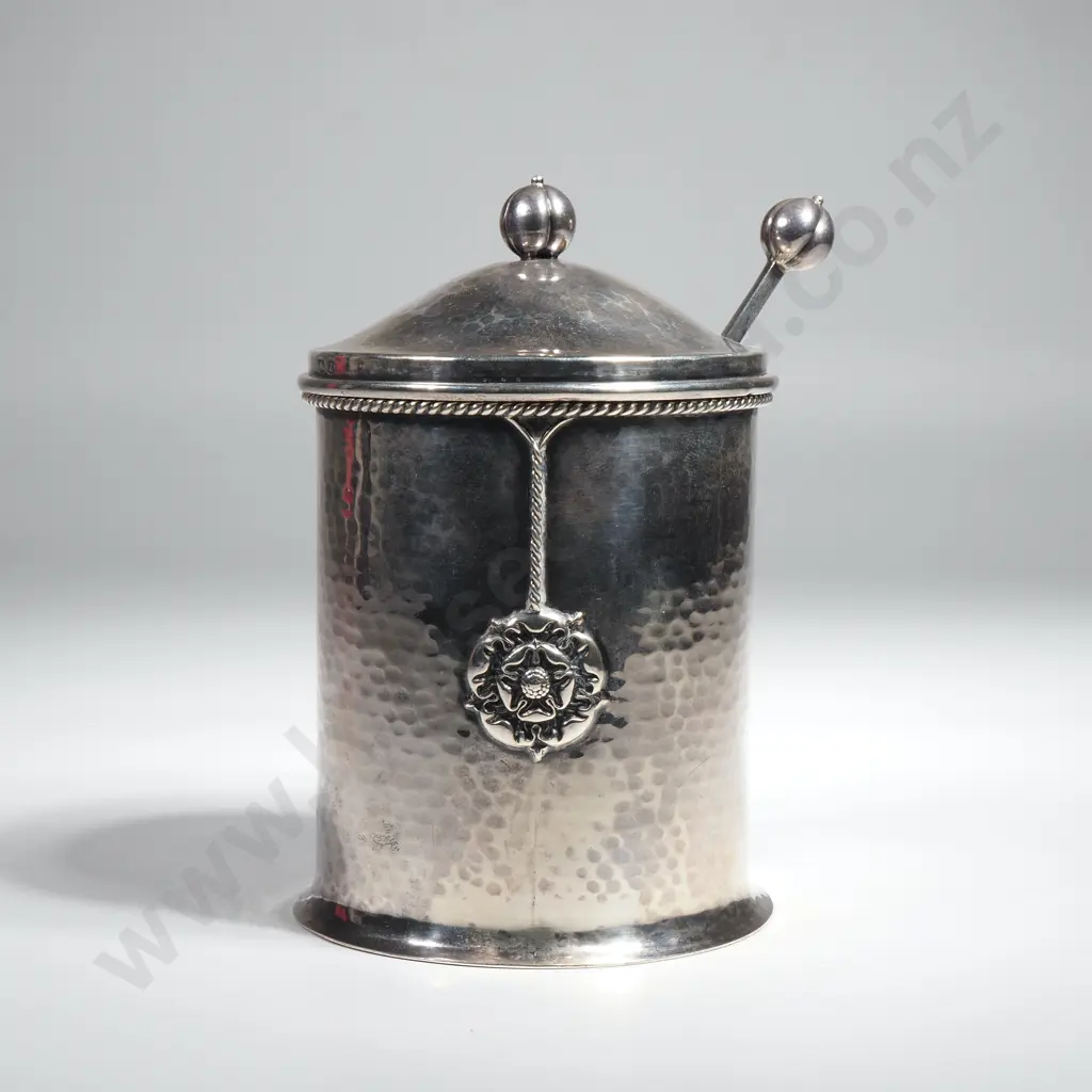 Exquisite Art Nouvet Albert Edward Jones for Connell, Sterling Silver Preserve Pot w Tudor Rose Decoration Image 1++