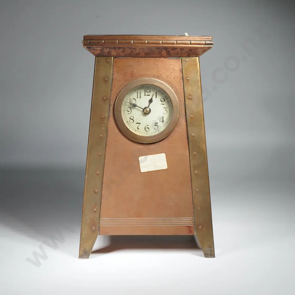 Antique Arts & Crafts Copper & Brass Mantel Clock Image 1++