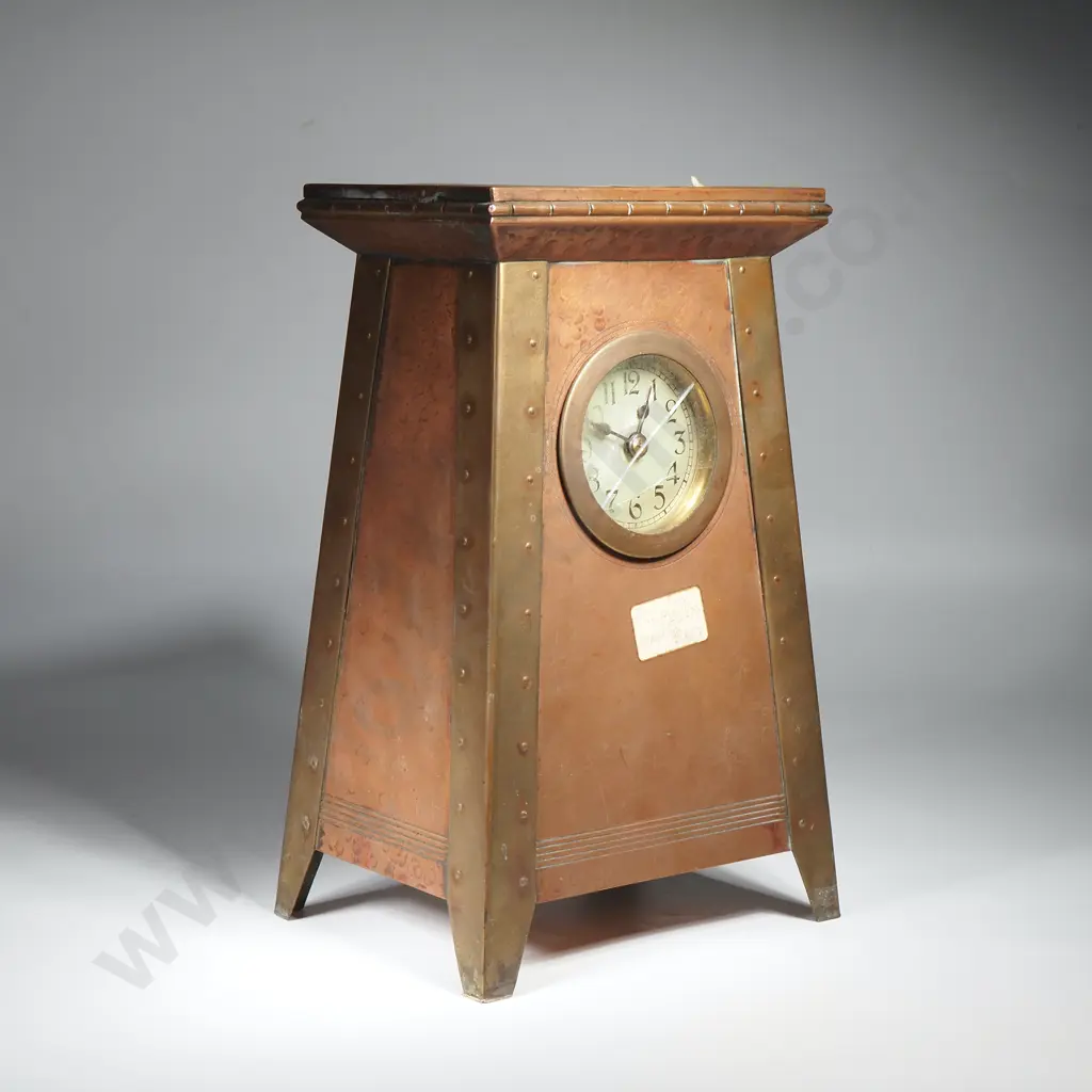 Antique Arts & Crafts Copper & Brass Mantel Clock Image 1++