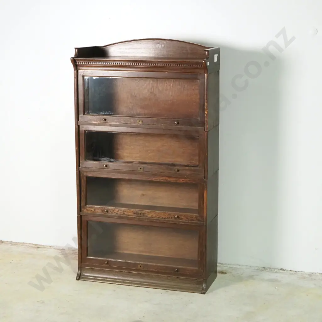 Vintage Lebus Stacking Oak Bookcase In Five Sections & Dentil Cornice. The Lock Plates Are Stamped "The Lebus Bookcase" Image 1++