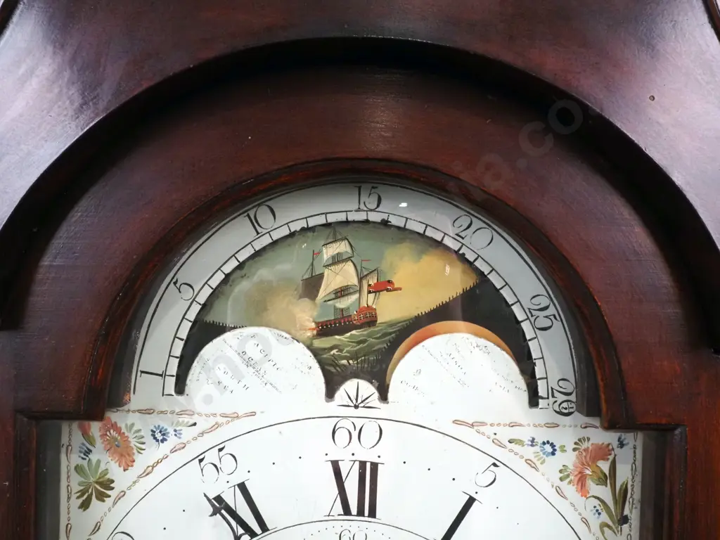 Regency Mahogany Longcase/Grandfather Clock By Peter Gill, Scotland w Painted Dial w Floral Corner Spandrels Image 1++