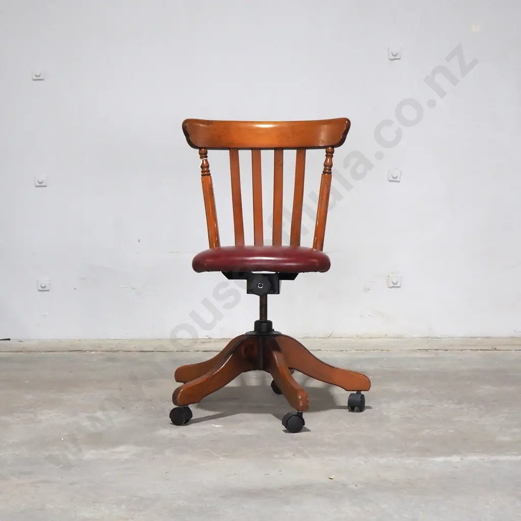 Quality Splat Back Swivel Desk Chair On a Five Point Base & w Upholstered Seat  Image 1++