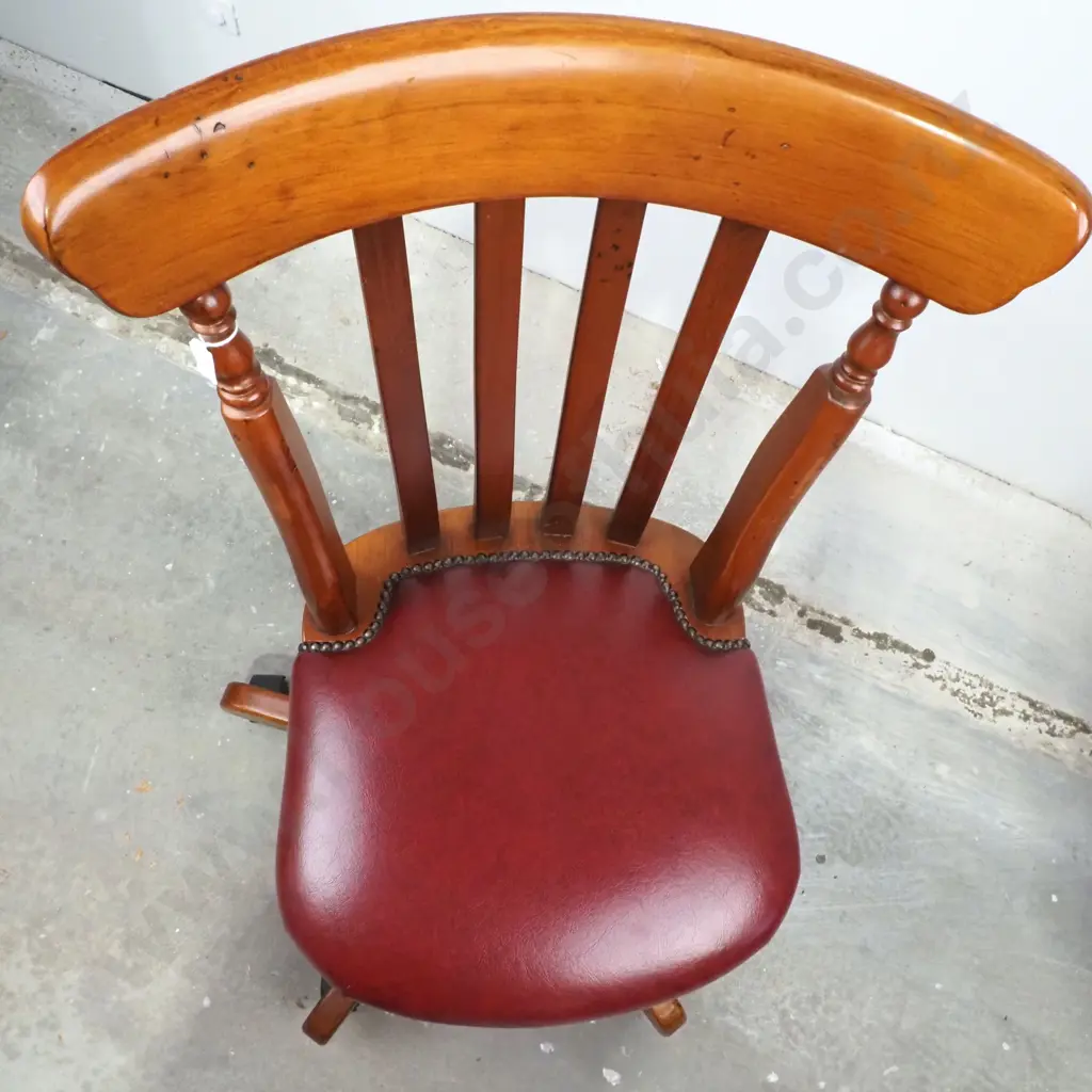 Quality Splat Back Swivel Desk Chair On a Five Point Base & w Upholstered Seat  Image 1++