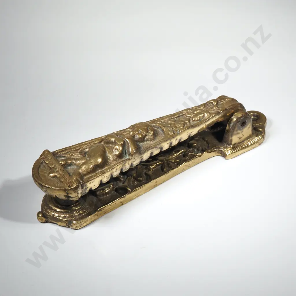 Large Vintage Brass Door Knocker w Embossed Cherub Figure Image 1++
