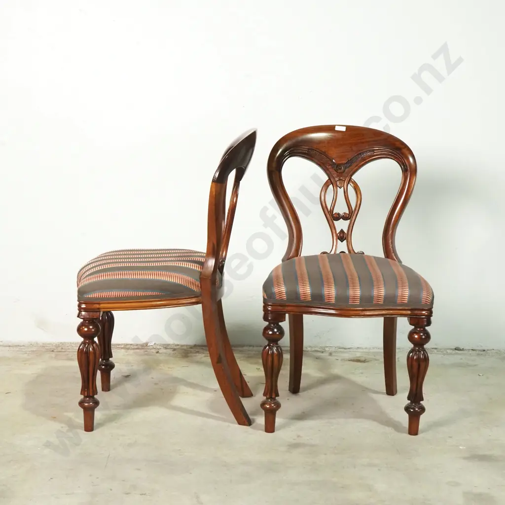 Pair of Mahogany Balloon Back Chairs w Decorative Carved  Back Splat & Upholstered Seat Image 1++