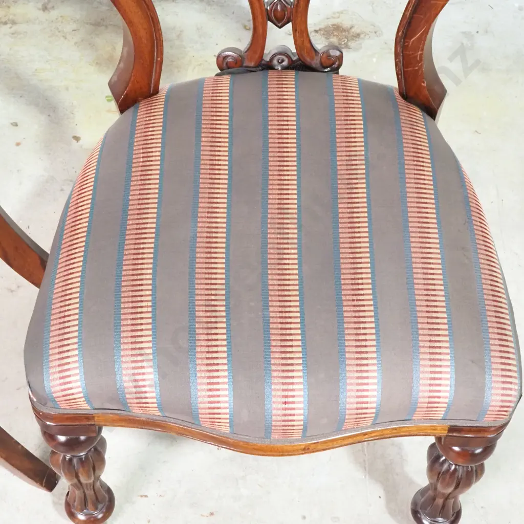 Pair of Mahogany Balloon Back Chairs w Decorative Carved  Back Splat & Upholstered Seat Image 1++