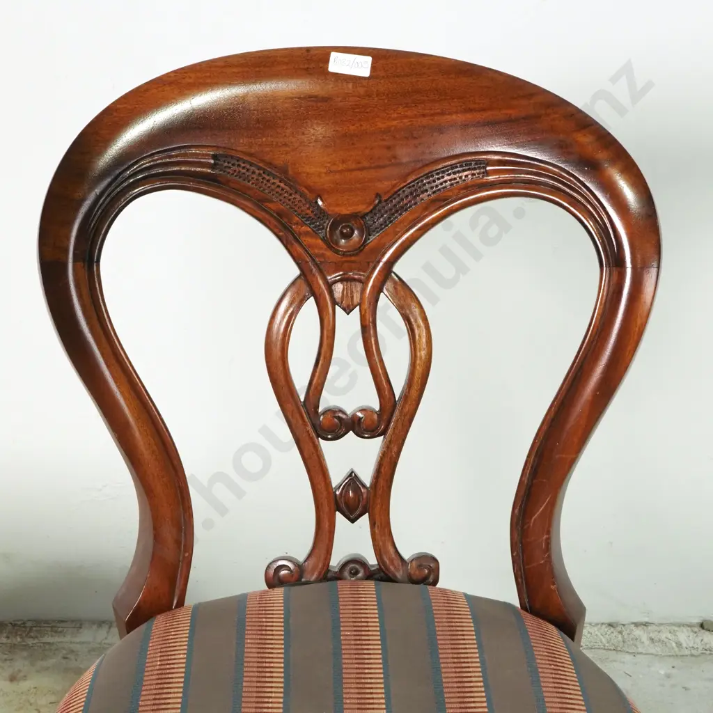 Pair of Mahogany Balloon Back Chairs w Decorative Carved  Back Splat & Upholstered Seat Image 1++