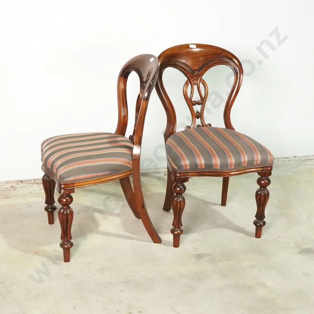 Pair of Mahogany Balloon Back Chairs w Decorative Carved  Back Splat & Upholstered Seat Image 1++