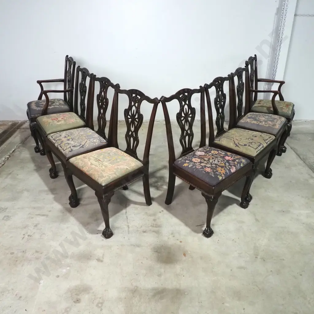 Magnificent Set of Eight Antique Mahogany Dining  Chairs in the Chippendale Style Comprising Two Carvers & Six Chairs Image 1++