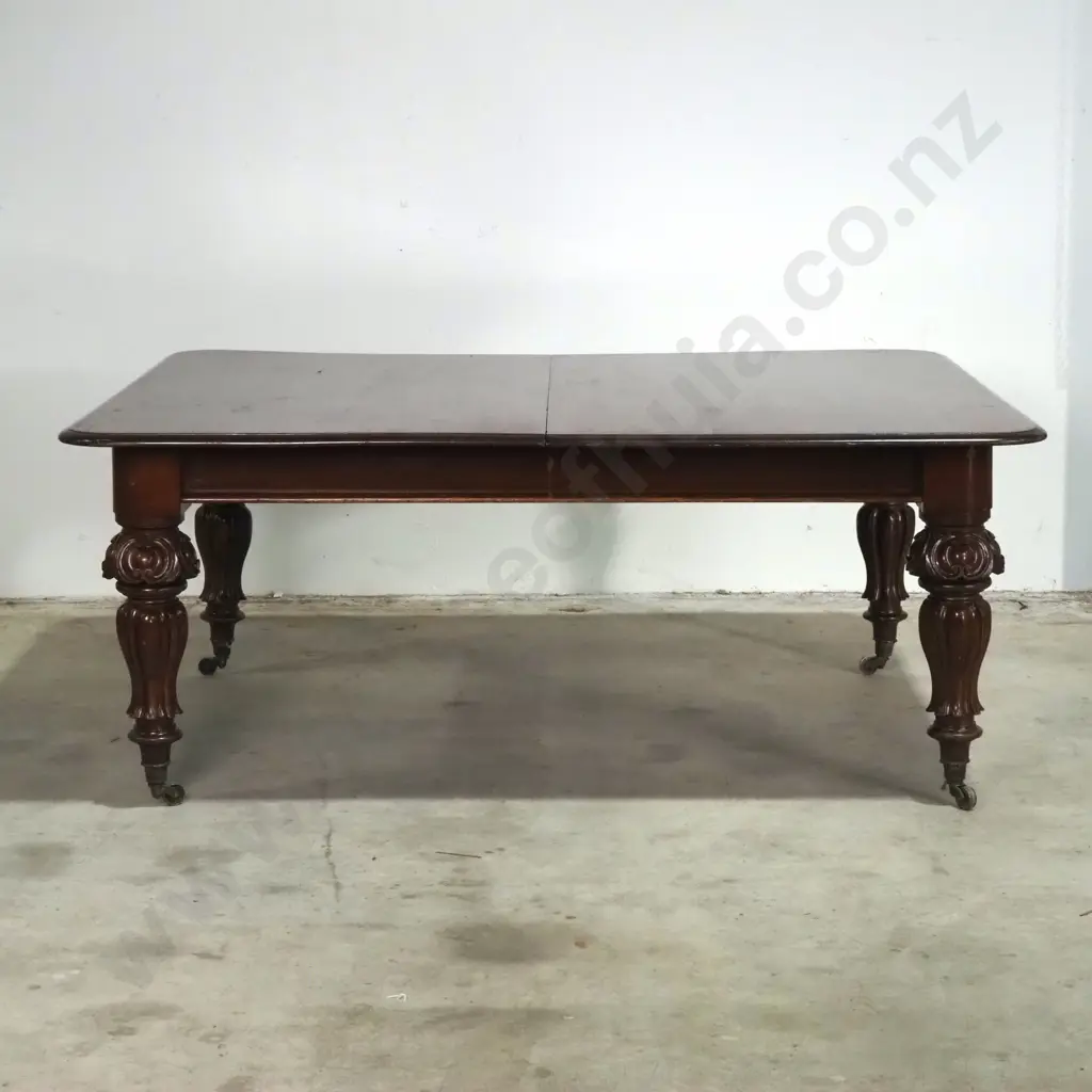 Victorian Mahogany Extension Dining Table w Ornate Carved Legs & Two Extension Leaves A/F Image 1++