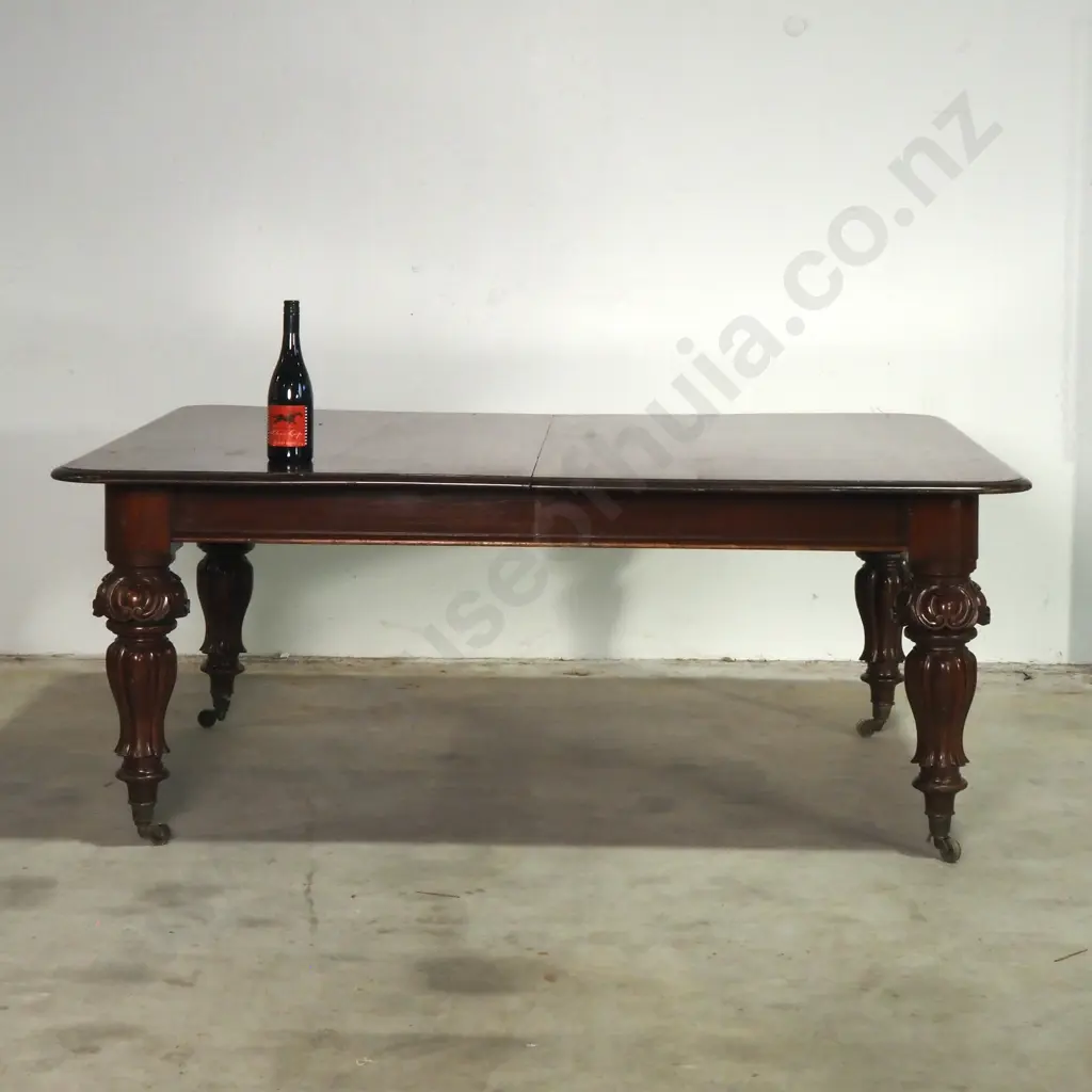 Victorian Mahogany Extension Dining Table w Ornate Carved Legs & Two Extension Leaves A/F Image 1++