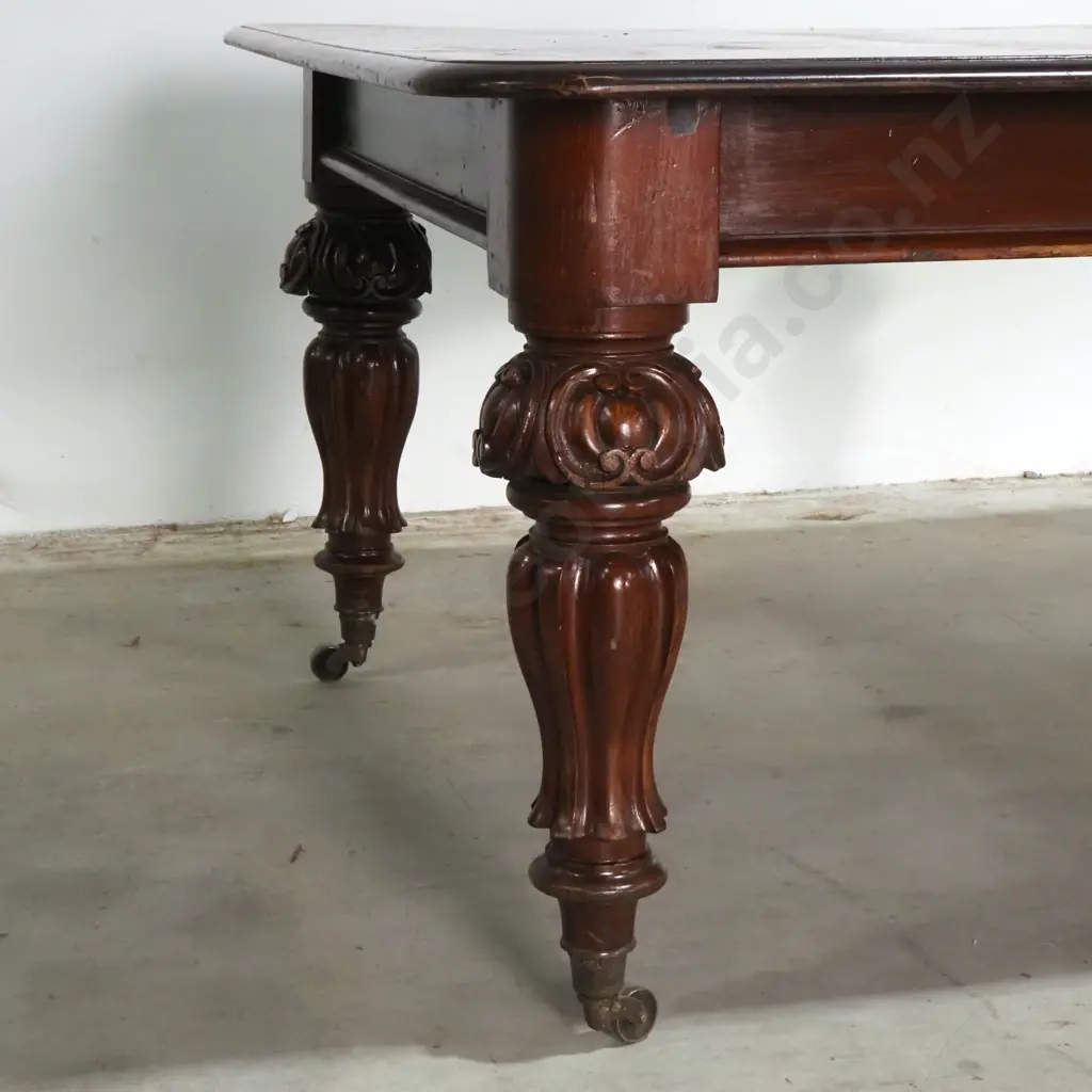 Victorian Mahogany Extension Dining Table w Ornate Carved Legs & Two Extension Leaves A/F Image 1++