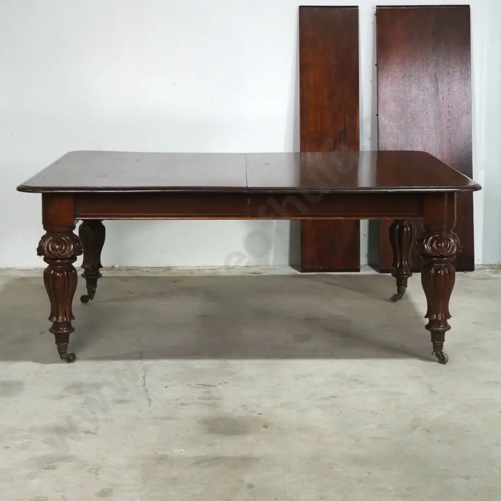 Victorian Mahogany Extension Dining Table w Ornate Carved Legs & Two Extension Leaves A/F Image 1++