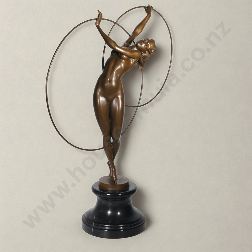 Large Bronze Art Deco Style Figure "Danseuse aux Cerceaux" (Dancer w Hoops) after Pierre Collinet Image 1++