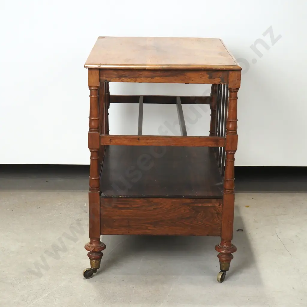 Antique Rosewood Canterbury w Turned Supports & Slats, Lift Up Lid & Drawer to Base Image 1++