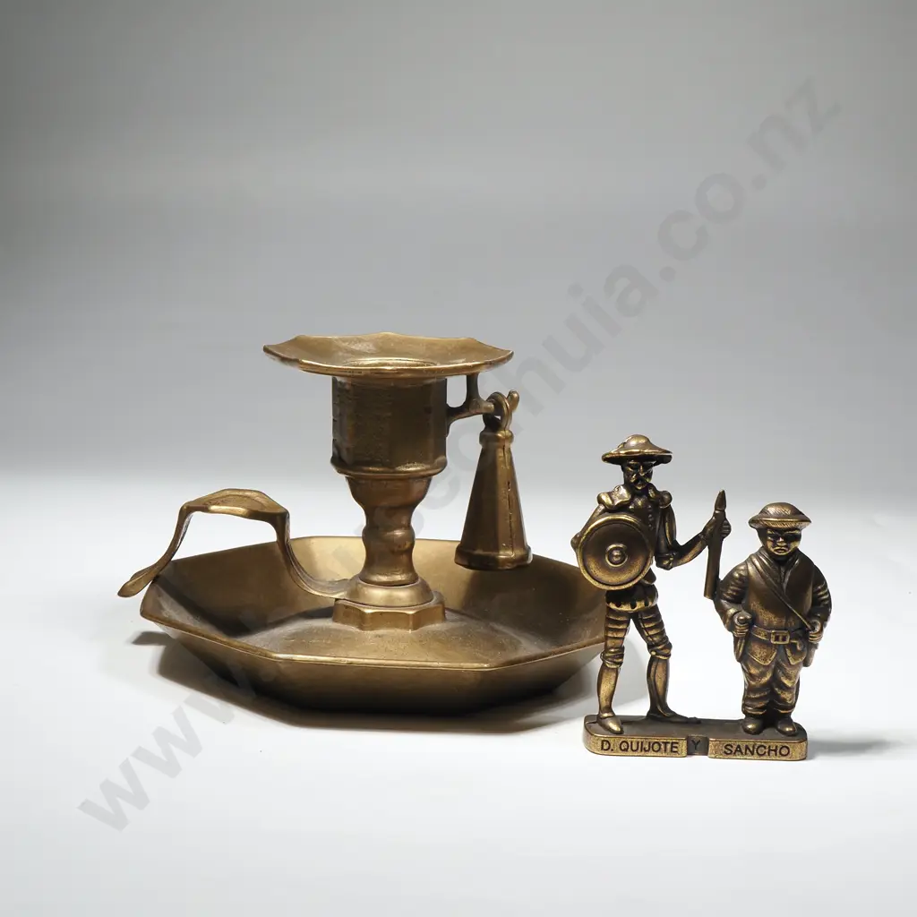 Brass Wee Willie Winkie Candlestick & Small Don Quixote & Sancho Figure Image 1++