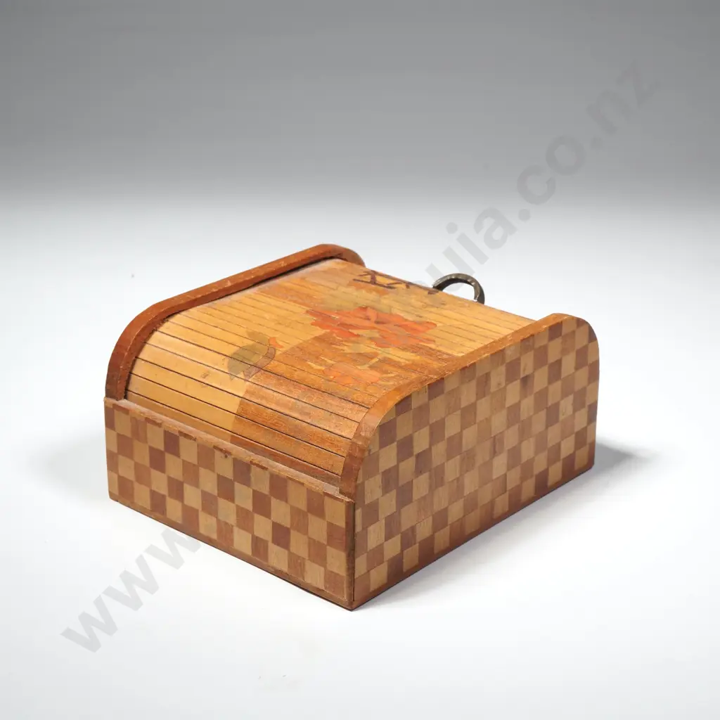 Japanese Wooden Sliding Lid Trinket Box (Hakone Yosegi Zaiku) W Traditional Marquetry Design Image 1++