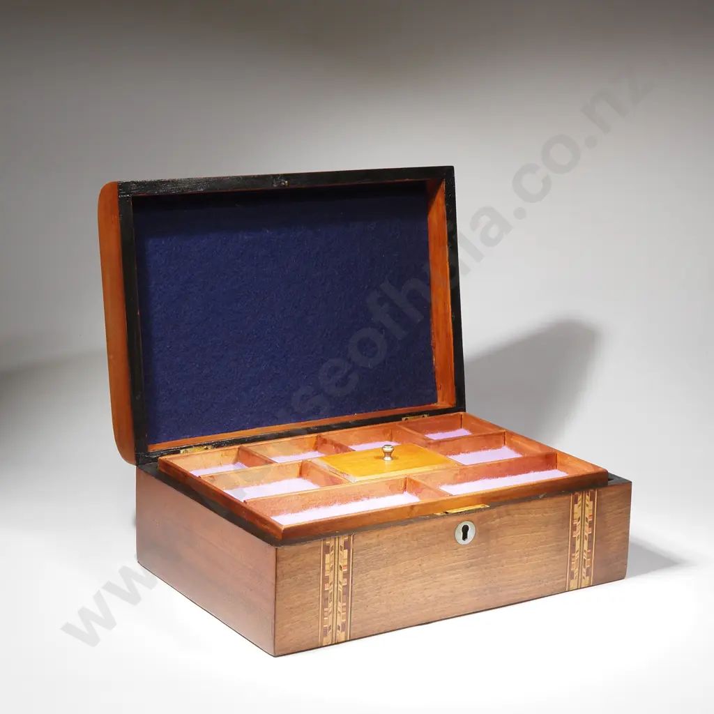 Victorian Walnut Tunbridge Ware Jewellery Box w Dome Shaped Top & Segmented Interior for Jewellery Image 1++