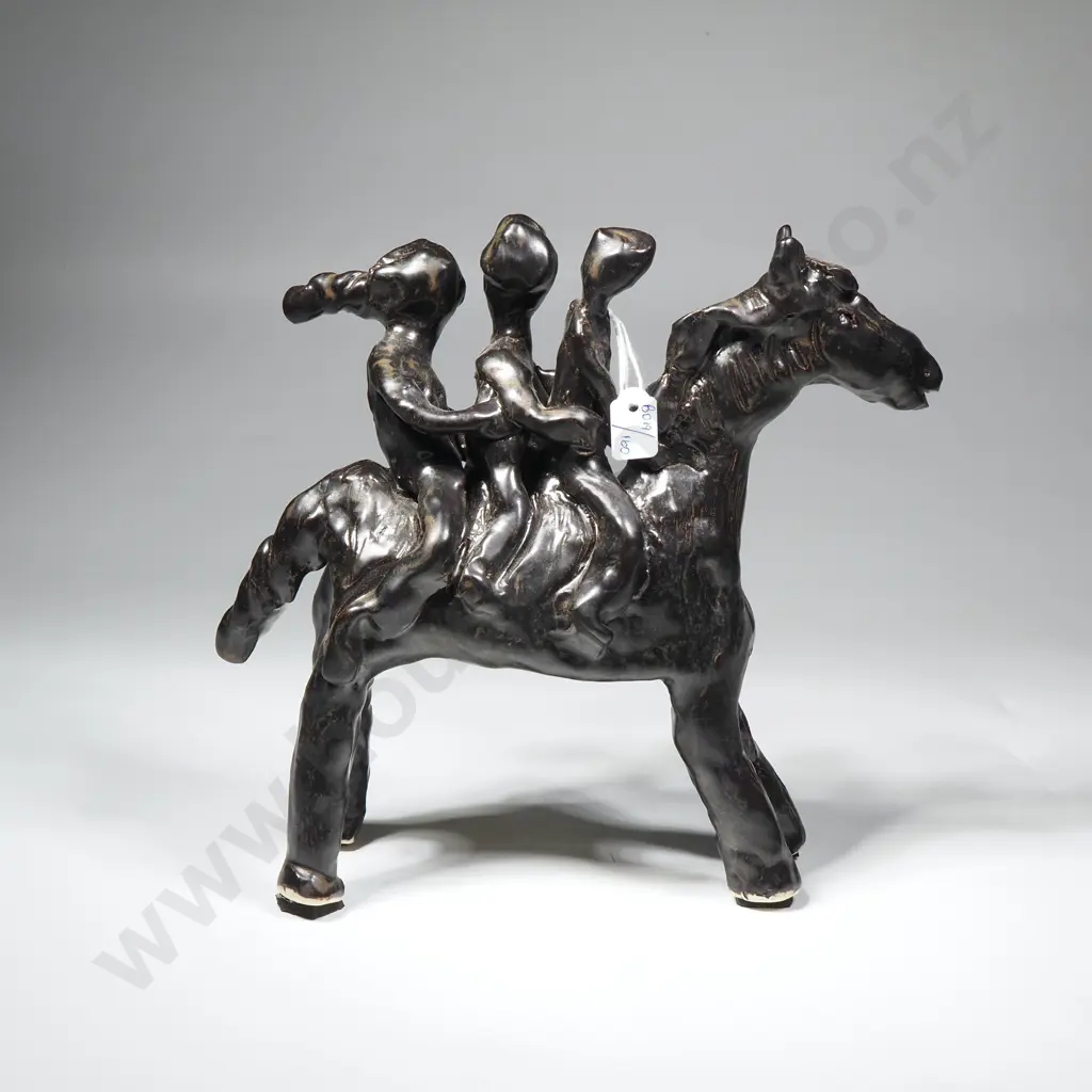 Three Children Riding Glazed Pottery Horse by NZ Potter Erica Stewart Image 1++