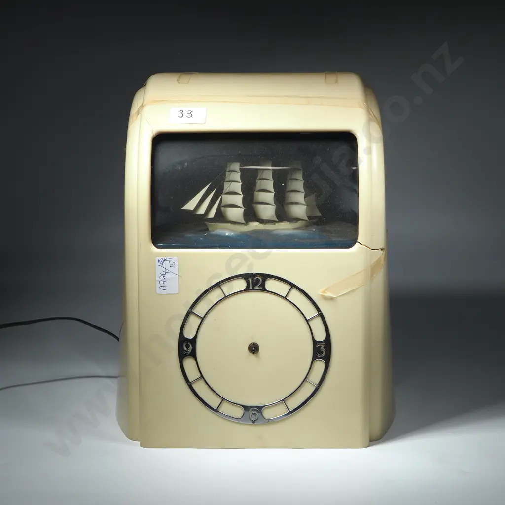 Vintage Vitascope Rocking Ship Diorama Clock Circa 1940. Damaged Image 1++