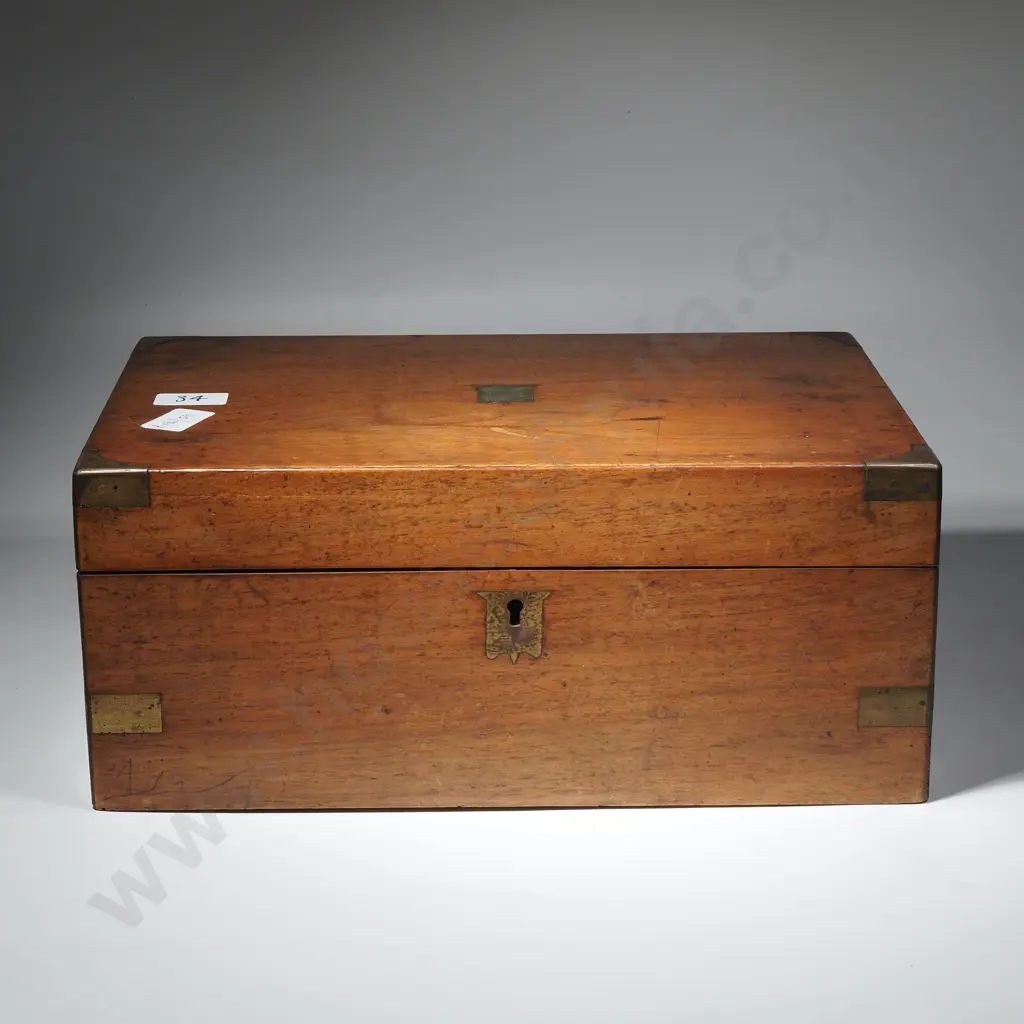 Victorian Walnut Brass Bound Writing Box w Leather Slope Image 1++