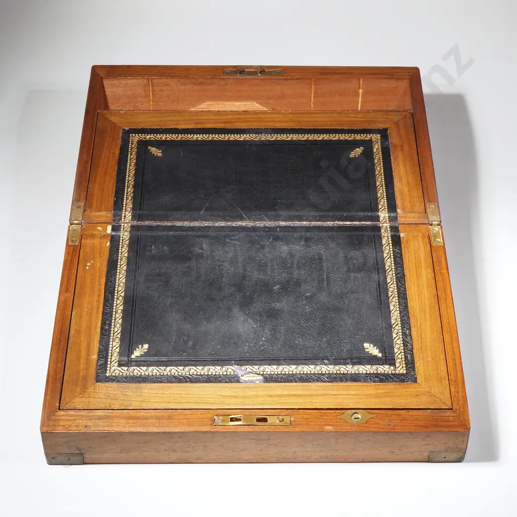 Victorian Walnut Brass Bound Writing Box w Leather Slope Image 1++