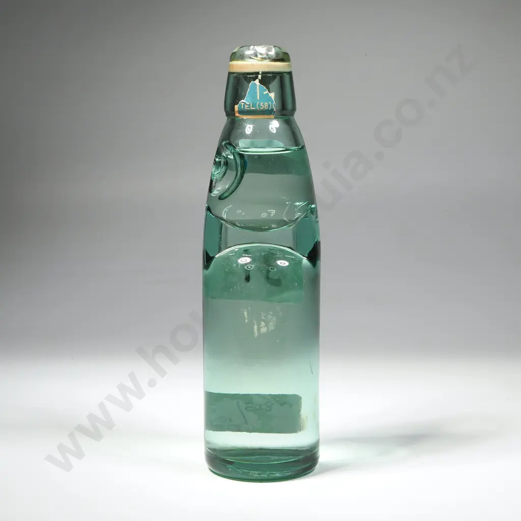 Codd Neck Green Glass Soda Bottle w Marble Stopper Made In Japan Image 1++