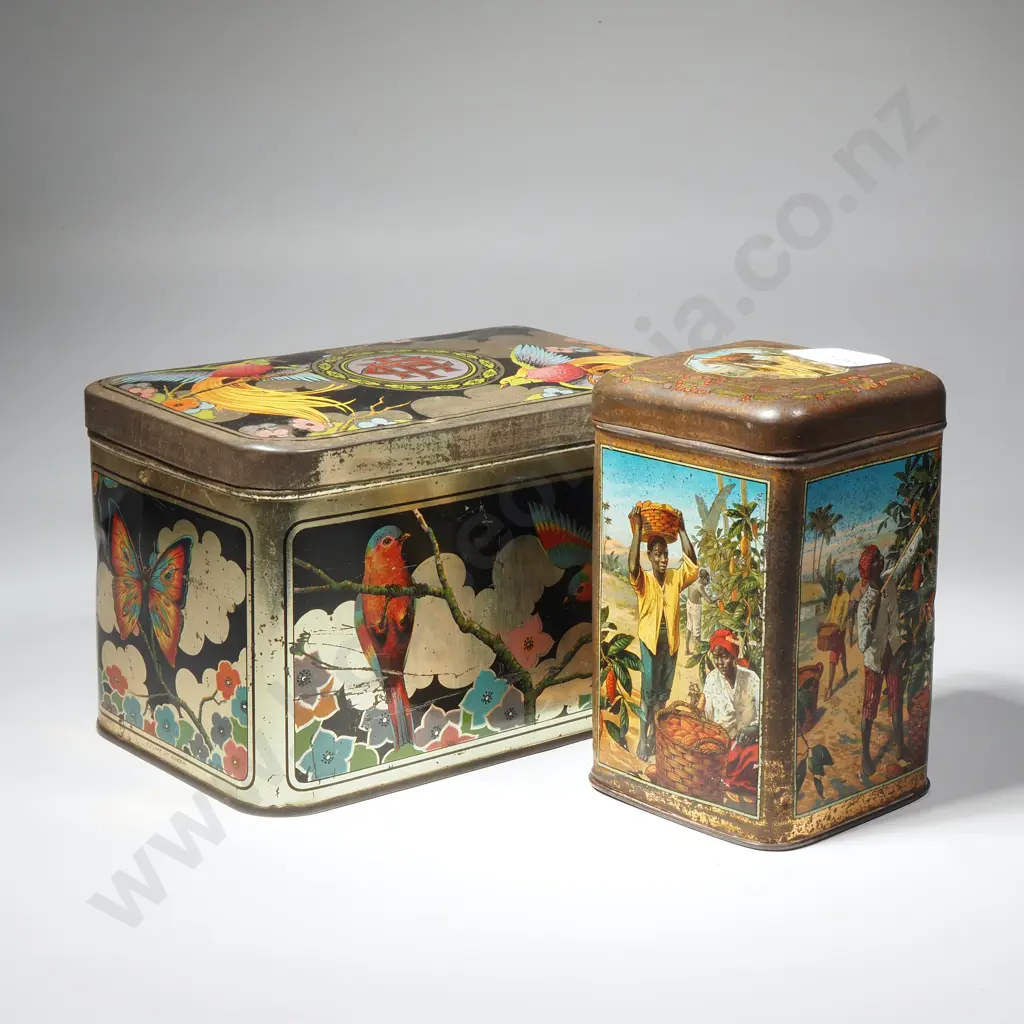 Ornate Biscuit Tin Monogrammed CFH & a Dutch Cocoa Tin Produced by NV Atrana in the 1920s Image 1++