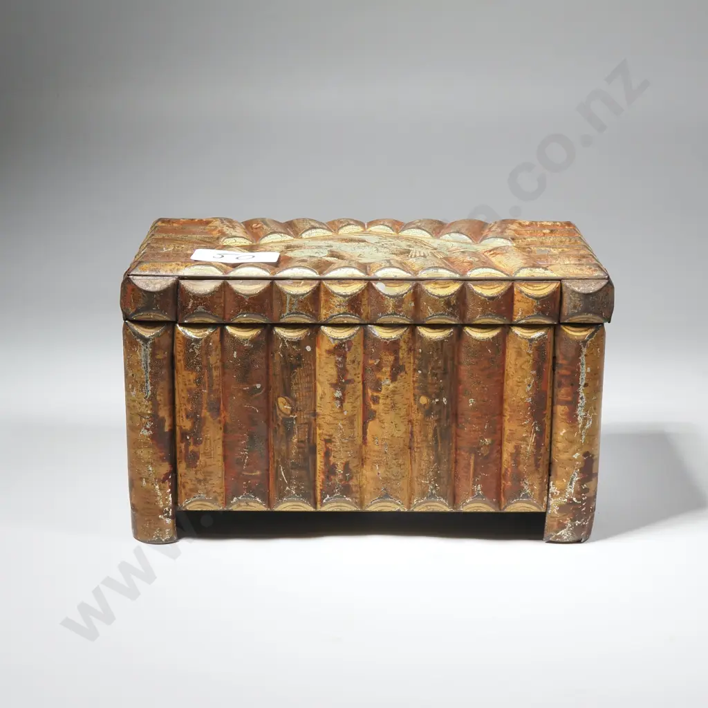 Vintage Huntley & Palmers 'Rustic Log Box' Biscuit Tin, The Lid w Nesting Birds, Circa 1910 Image 1++