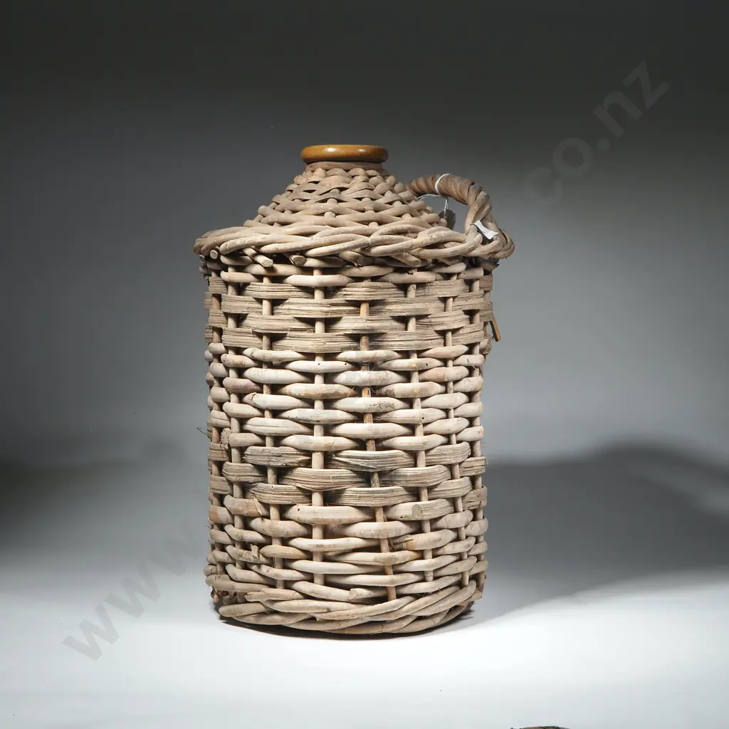 Wicker-Wrapped Stoneware Demijohn Flagon Image 1++