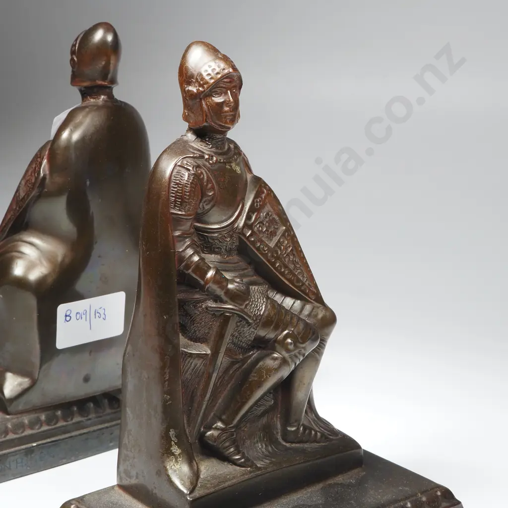 Pair of Heavy Bronzed Book Ends in the Form of Knights Image 1++