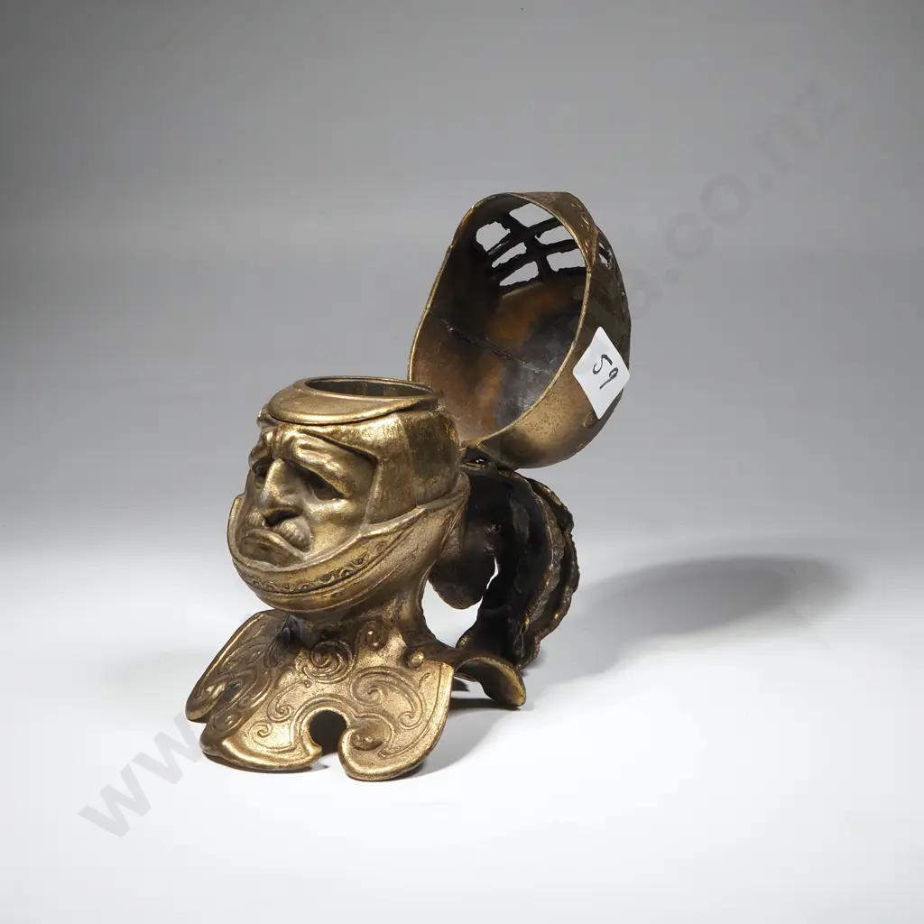 Brass Ashtray, Bust of a Knight in Armour w Lift up Helmet Image 1++