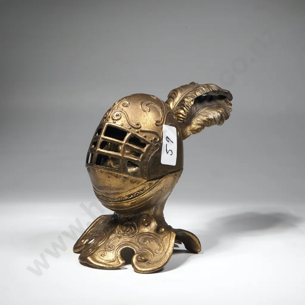 Brass Ashtray, Bust of a Knight in Armour w Lift up Helmet Image 1++