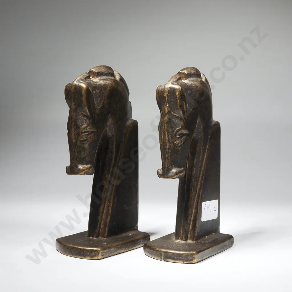 Pair of Brass Deco Style Bookends in the Form of Horses Heads Image 1++