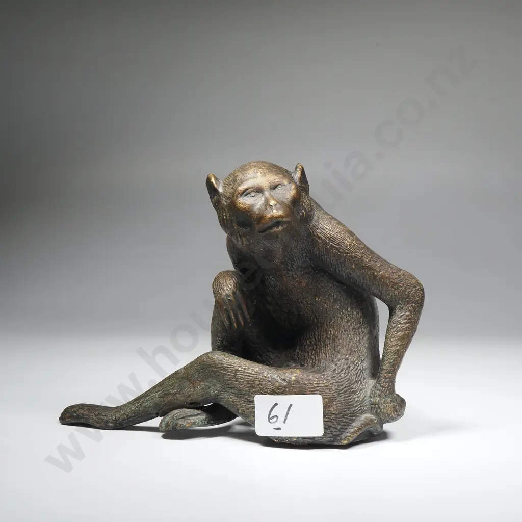 Vintage Maitland Smith Brass Monkey Statue, Dark Patina Image 1++