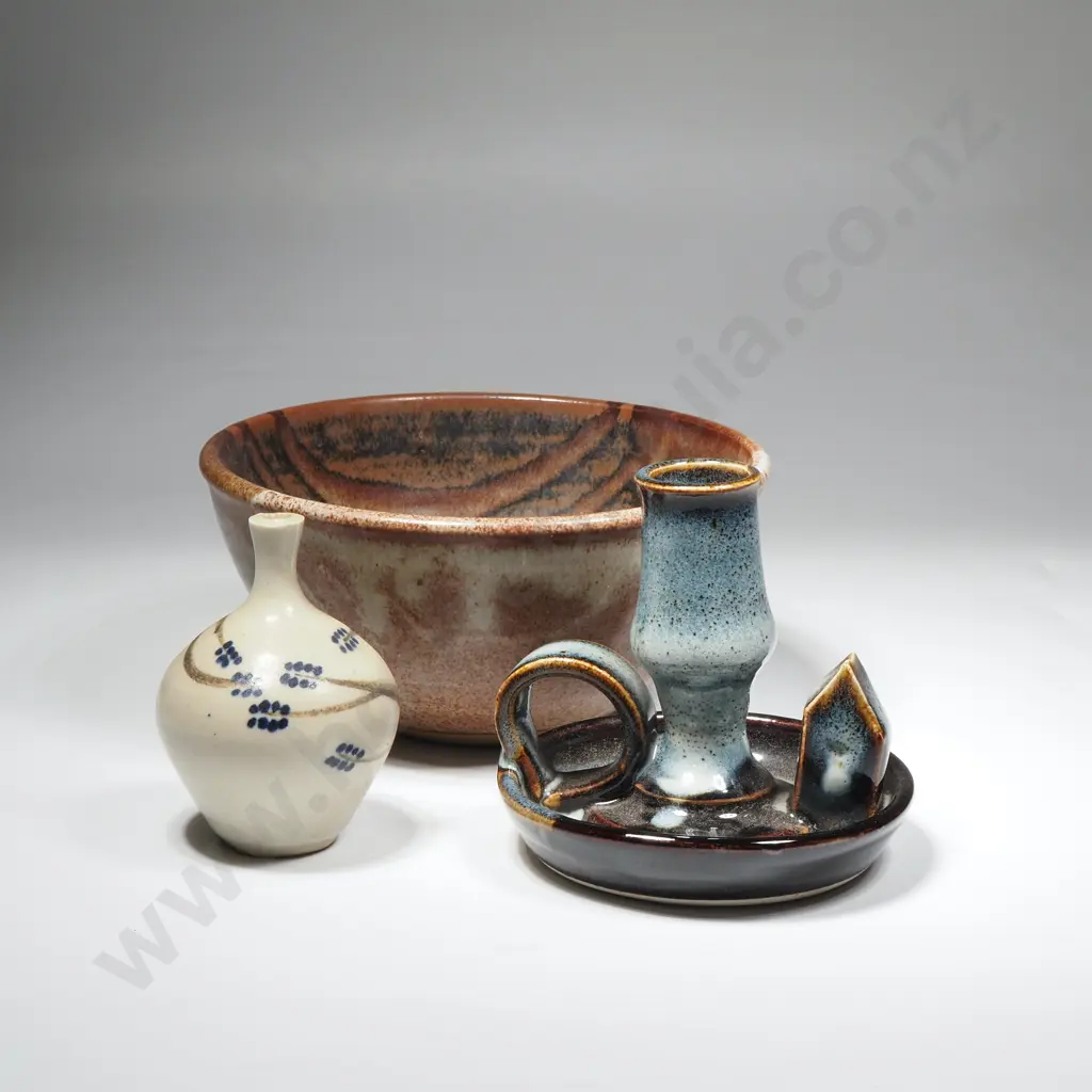 Studio Pottery Stoneware Bowl & Candle Holder Image 1++