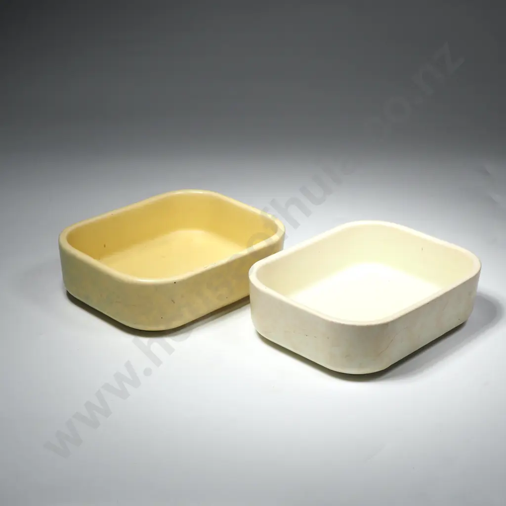 Two Small Croydon Temuka Pottery Dishes in Cream & Yellow Made for NZI Insurance Image 1++