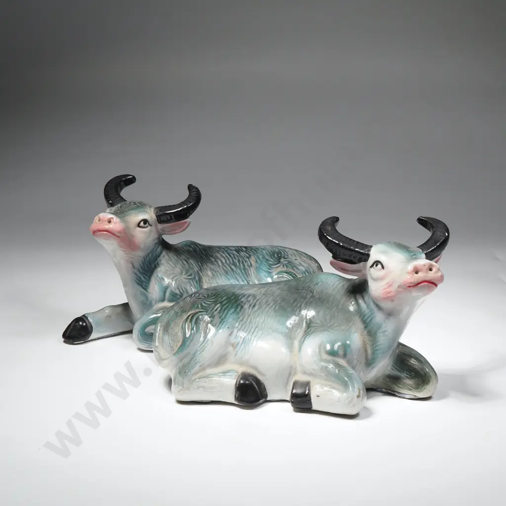 Two Vintage Chinese Ceramic Oxen Image 1++