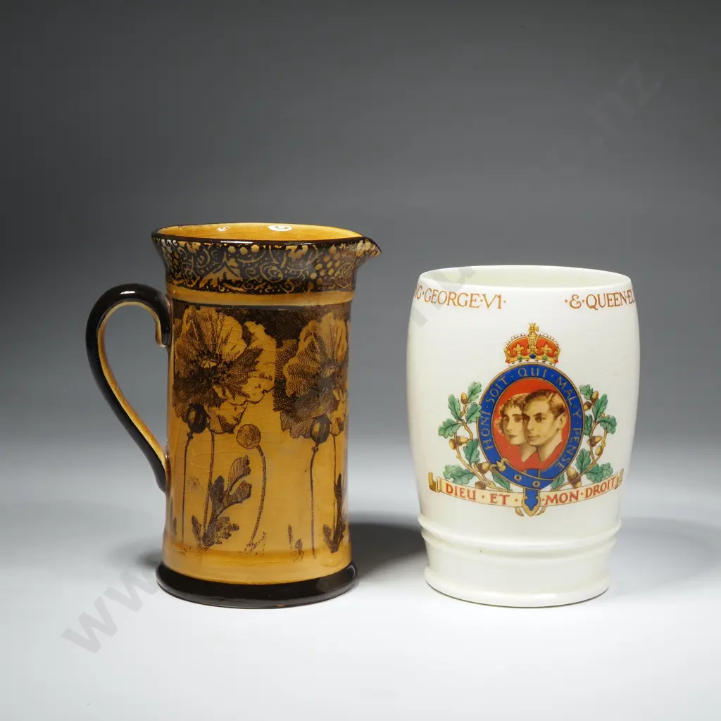 Royal Doulton Morrison Ware Straight Sided Jug  & King George VI Coronation Beaker (Both A/F) Image 1++