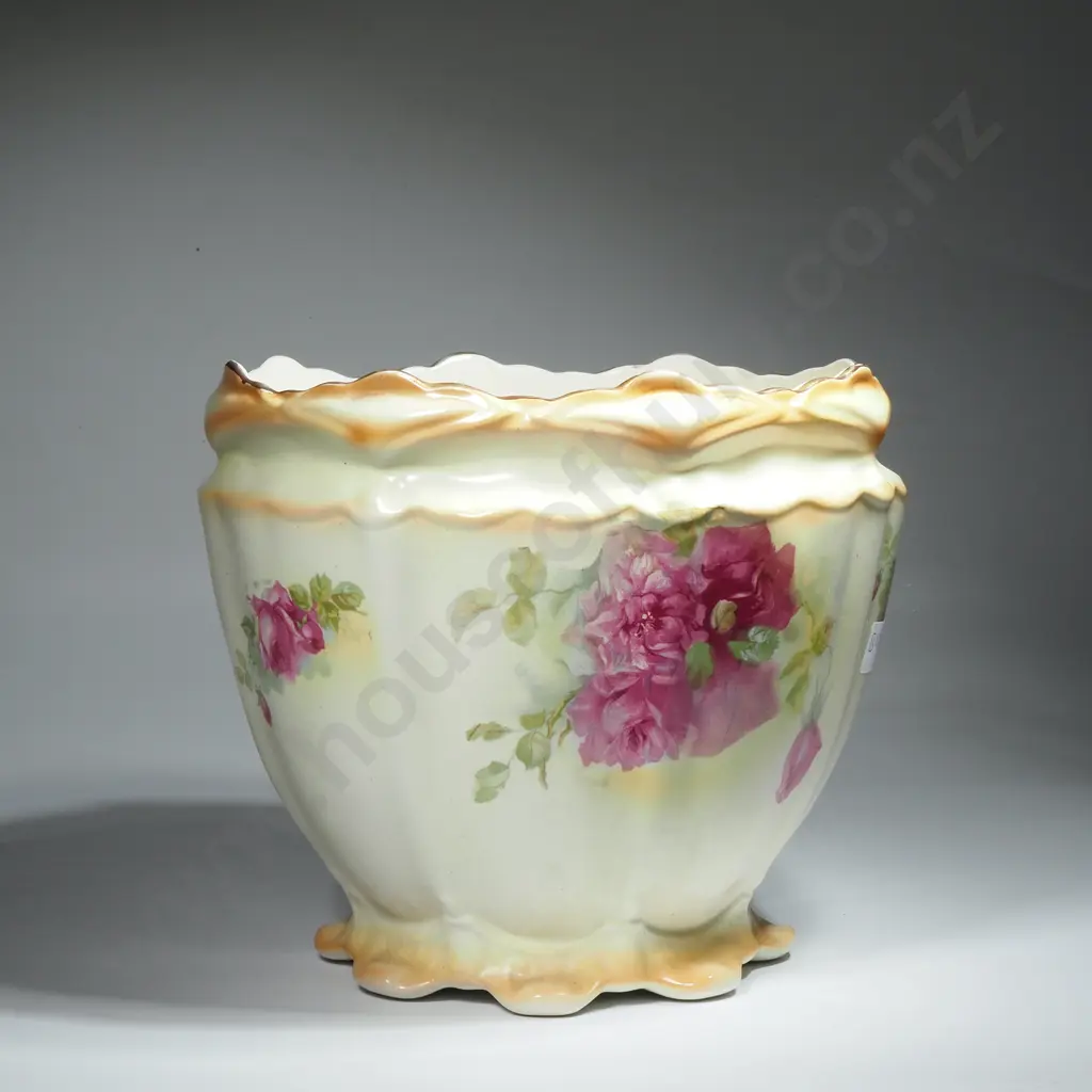 Antique China Jardinere Decorated w Roses on a Cream Ground Image 1++
