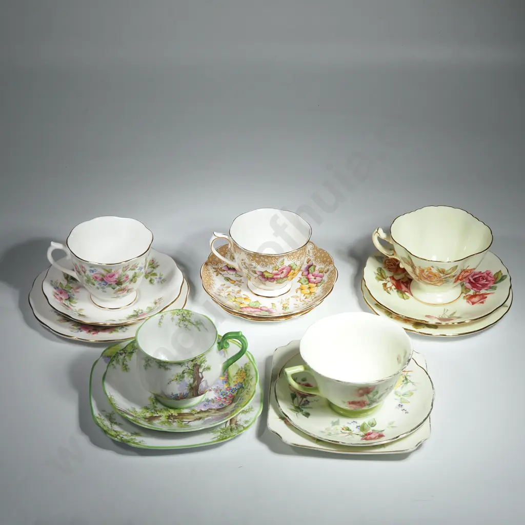 Three Royal Albert Trios, a Hammersley Trio & a Royal Doulton Trio in The Moss Rose Pattern Image 1++